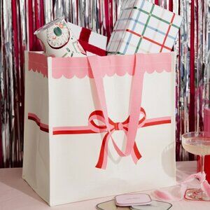 Kate Spade New York Fuzzy Fur Ear Muffs & Pink Ribbon Grocery Tote/Gift Bag NWT